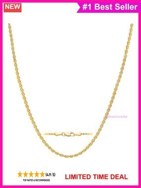 14K Solid Yellow Gold Rope Chain Necklace 1.6mm 20 Inch Lobster Clasp